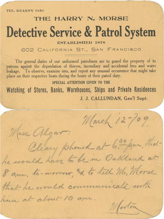 Archive of Harry N. Morse, Old West Lawman, with Charles Shinn’s Graphic Description of Pacific Coast Outlaws: Thrilling Exploits of their Arch-Enemy Sheriff Harry N. Morse.