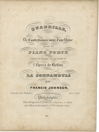 Item #List3613 Quadrille, De Contredanses suivi d’une Valse pour le Piano Forte. Composé &...