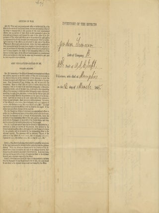 Inventory of the Personal Effects of Jorden Turner, a Black Union Private in the 63rd United States Infantry, Who Died at Freedmen&rsquo;s Hospital in Memphis in March 1865.