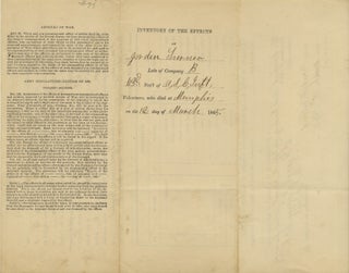 Inventory of the Personal Effects of Jorden Turner, a Black Union Private in the 63rd United States Infantry, Who Died at Freedmen’s Hospital in Memphis in March 1865.