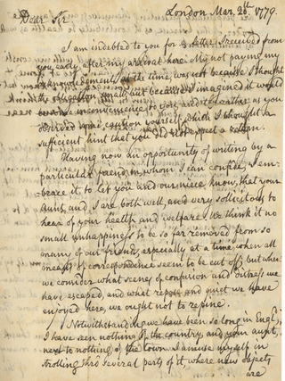 Item #List3711 1779 Letter of Boston Poet and Loyalist Exile Joseph Green Written from London...