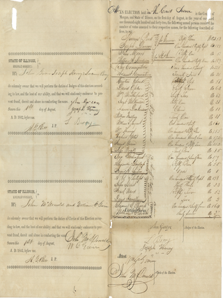 Three Poll Books from the 1842 Illinois Election from Jacksonville, a Whig Stronghold, Showing a Decisive Loss for Thomas Ford.