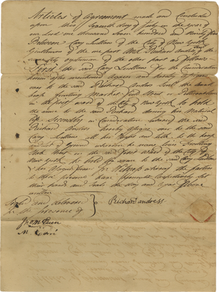 Collection of Seven 1794–1795 Legal Documents Relating to Affluent New York City Merchant Cary Ludlow’s Purchases of Lots Along State Street, with Five Later Family Legal Documents.