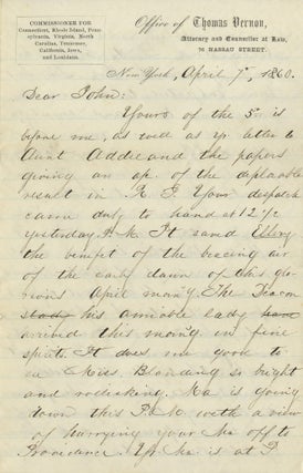 Item #List38104 1860 New York Letter on the Rhode Island Election as a Democratic Triumph and a...