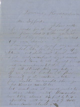 Item #List38115 Free-State Kansas Letter Written from Lawrence, Warning Kansas that &ldquo;mark me,...