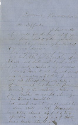 Item #List38115 Free-State Kansas Letter Written from Lawrence, Warning Kansas that “mark me,...