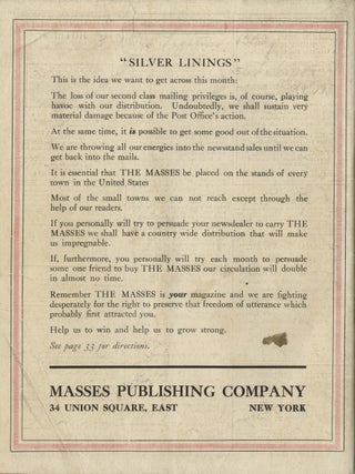 The Masses. Issue 76, Vol. IX, No. 9, October 1917. [With Supplement Broadside]