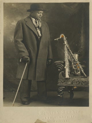 Item #List3820 Real Photo Postcard Portrait of an African American Musician with Saxophone and...