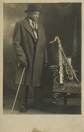 Item #List3820 Real Photo Postcard Portrait of an African American Musician with Saxophone and...