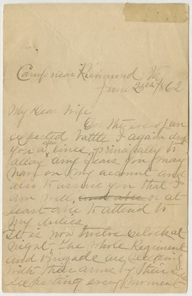Item #List38490 June 25, 1862 Letter from Camp Near Richmond, Written “On the eve of an...