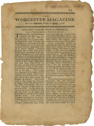 Item #List3855 The Worcester Magazine (May 1786). Confederation Era &ndash; Newspapers, Authors,...