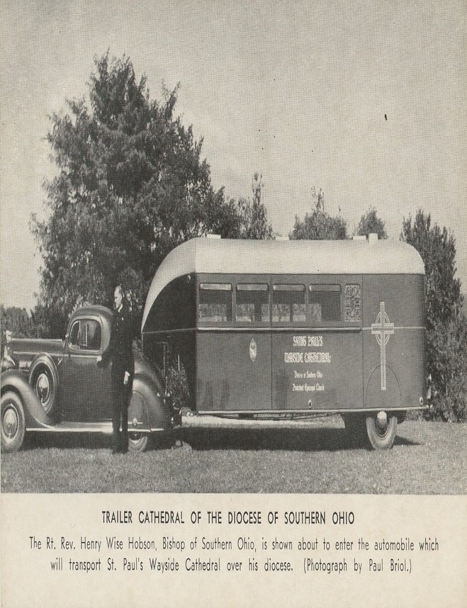 Item #List3861 Postcard of Bishop Henry Wise Hobson with the Trailer Cathedral of the Diocese of Southern Ohio. Episcopal Church &ndash; Ohio &ndash; Automobile Missions, Henry Wise Hobson.
