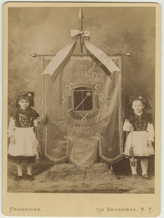 Item #List3863 Cabinet Card Photograph of Two Girls in Alsatian Dress with the Banner of the...