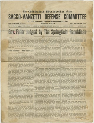 Item #List3893 The Official Bulletin of the Sacco-Vanzetti Defense Committee of Boston,...
