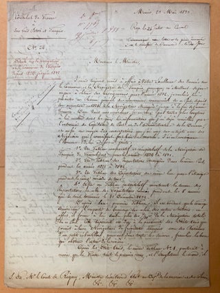 Signed manuscript report and chart from Hersant, Consul de France a San Luis Potosí and Tampico, to Comte de Rigny, Minister of the Navy.